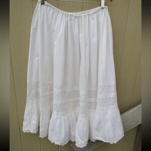ANTIQUE LONG EDWARDIAN WHITE COTTON  PETTICOAT SKIRT L - XL